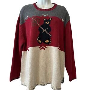 Vintage Woolrich color block nature winter bear holiday sweater womens XL
